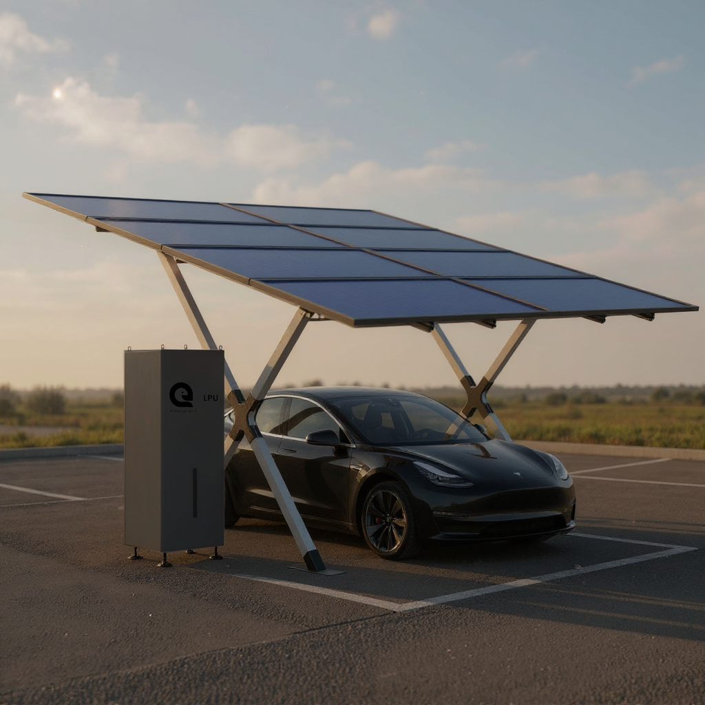 Enerlith Solar Carport - araç üstü güneş enerjili sundurma sistemi ve LiFePO4 batarya ünitesi
