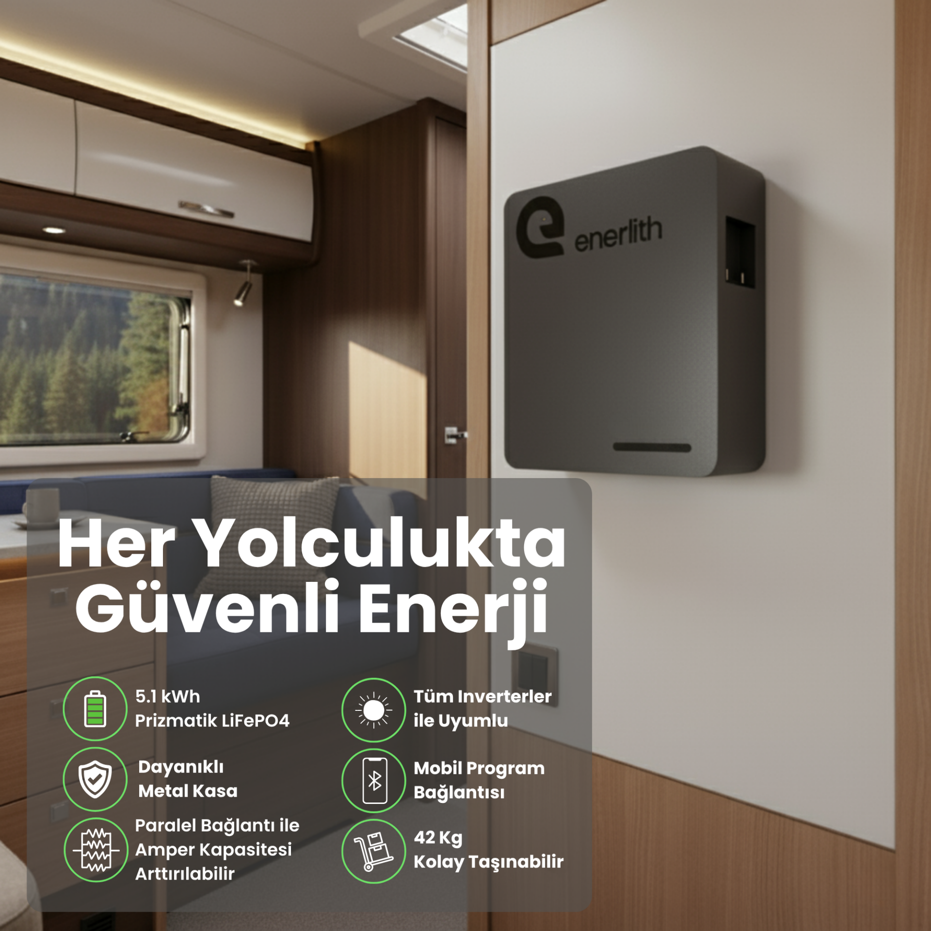 D242 25.6V LiFePO4 Prizmatik Lityum Akü - Enerlith