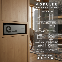 Y481 - Moduler Serisi - 48V 100Ah LiFePO4 Prizmatik Lityum Akü - Ay Taşı